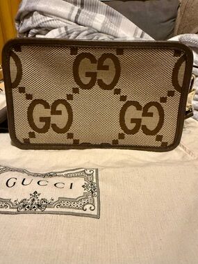Gucci Jumbo GG Mini Bag Camel/Ebony Canvas Crossbody